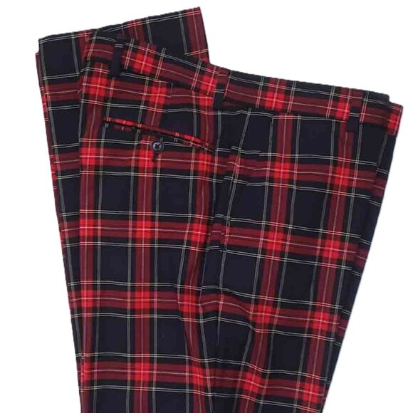 Tommy Hilfiger Tartan Plaid Pants Black White Red Flat Front Men's Size 35 X 30 - Picture 1 of 1